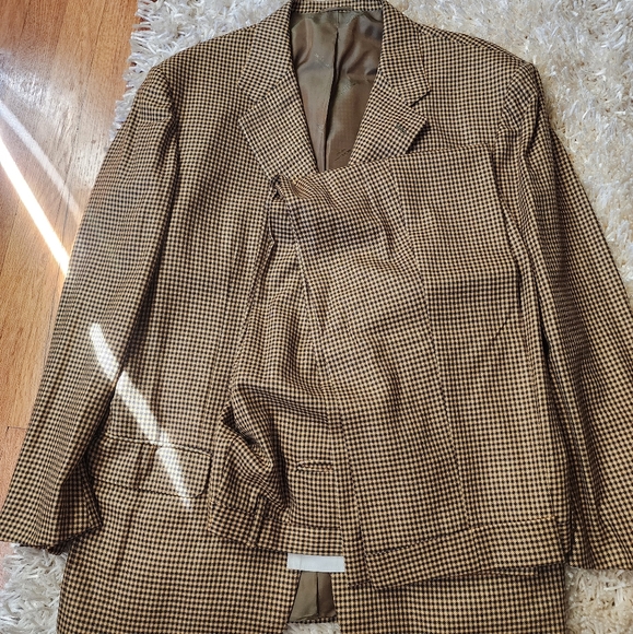 Kiton 100% Cashmere Suit Flat Front Brown Gold White Houndstooth US 46R 39 x 30 - Picture 1 of 16